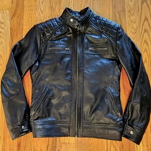 Mens Black Lambskin Leather Jacket. Slim-Fit